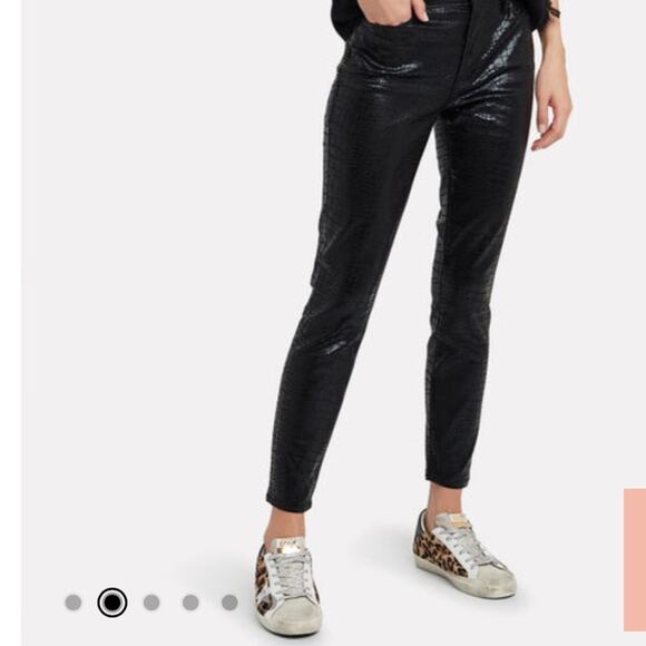 FRAME Le High Skinny Croc-Embossed Jeans Black Designer Size 30 - Picture 1 of 13